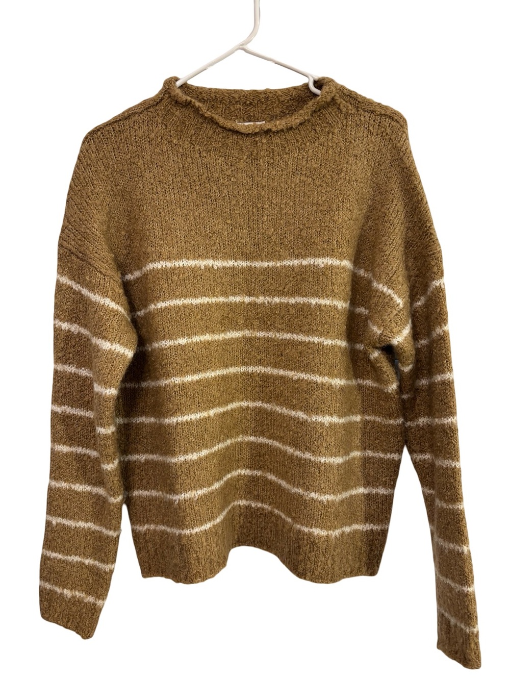J. Crew Striped Crewneck Sweater in Camel and White